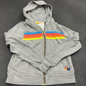 Aviator Nation Women’s Neon Grey Stripe Zip Up Sweatshirt